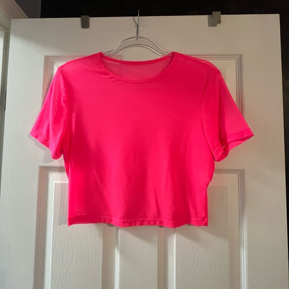 Tops - Women's Mesh Pink Crop Top